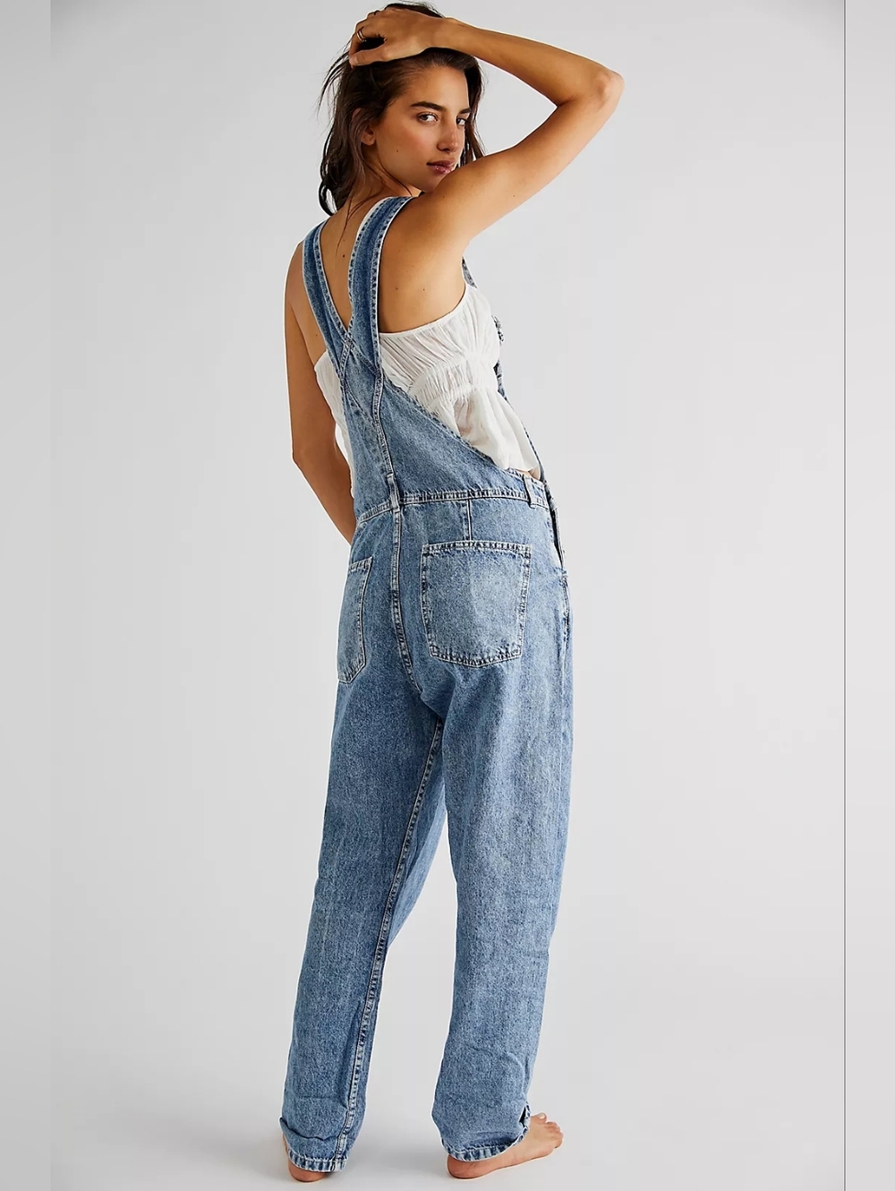 Free People We The Free Ziggy Distressed Ripped Knees Denim Overalls- M - Picture 4 of 16